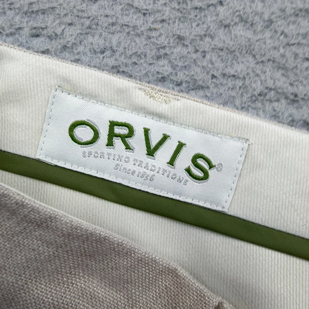 Orvis Pants Mens 36x28 Beige 100% Linen Pleated Dress Trousers Classic Fit